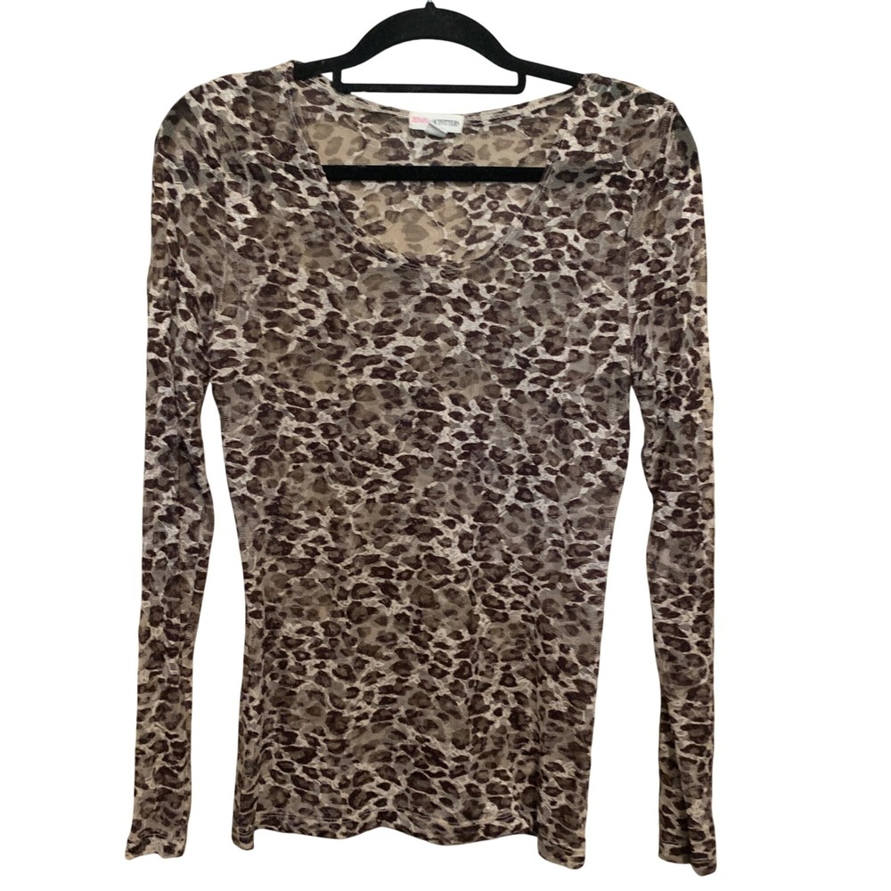 Zenana Outfitters Top Sheer Leopard Print Long Sleeve Blouse Sz M Mob Wife Y2K